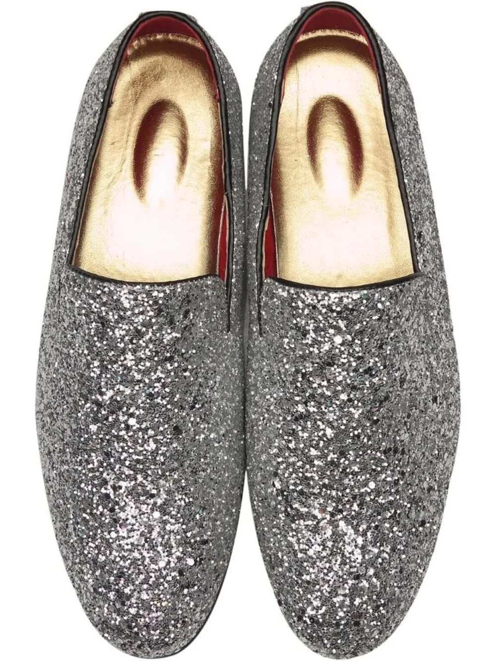 Men's Silver Leather Glitter Sparkly Loafers Slip On Tuxedo Formal Events Shoes